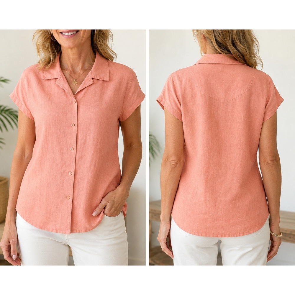 Christopher‎ & Banks Salmon Pink Linen Cotton Button Up Shirt XL Coastal Cottage